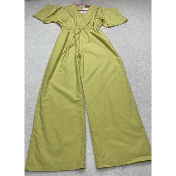 Zara Jumpsuit Womens Pistachio Cotton Wide Leg Drawstring Boho Vacay Size XS NWT